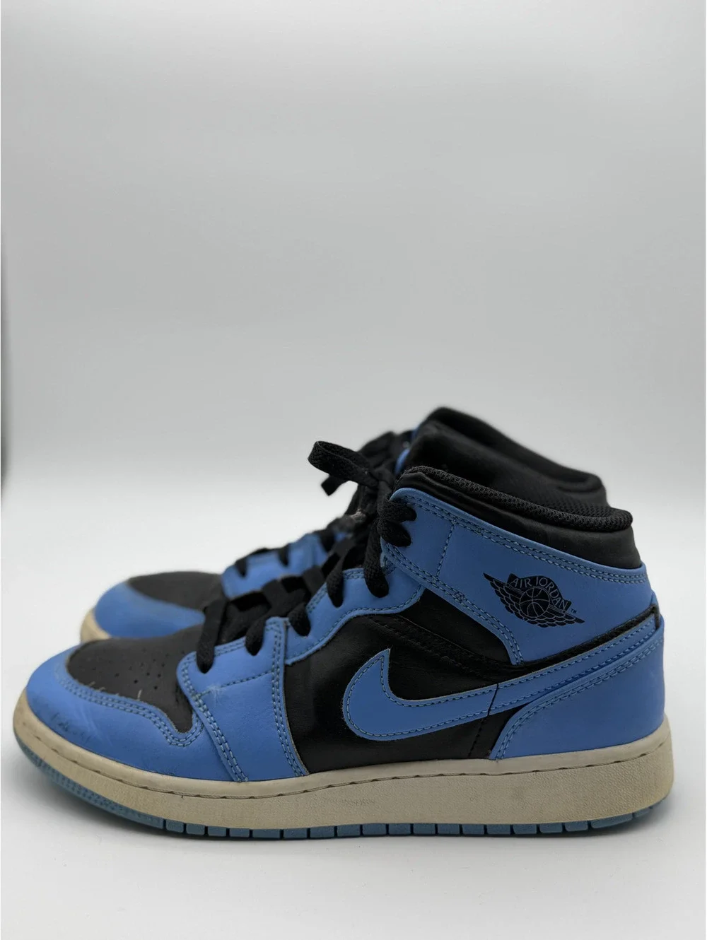 Nike Air Jordan 1 Mid GS Black Blue Basketball Shoes Size 6Y